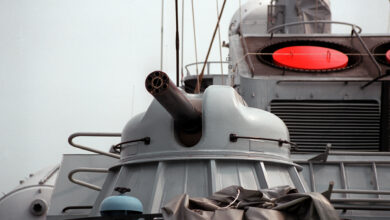 An AK-630 automatic rotary cannon in naval configuration