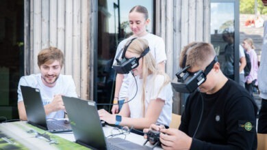 Students training on drone controllers