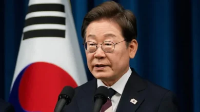 South Korean President Lee Jae-myung speaking at a press conference.