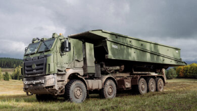 Leguan bridge system mounted on a Tatra 10x10 wheeled vehicle chassis