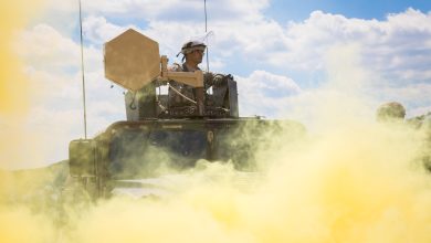 A U.S. Soldier of 82nd Airborne Division utilizes a Long Range Acoustic Device 500 while conducting a crowd riot control scenario during a Kosovo Force (KFOR) mission rehearsal exercise (MRE) at the Joint Multinational Readiness Center in Hohenfels, Germany, July 5, 2017. The KFOR MRE 23 is designed to prepare the 39th Infantry Brigade Combat Team for their deployment to Kosovo in support of civil authorities to maintain a safe and secure environment. KFOR MRE 23 hosts 900 soldiers from 10 nations. The exercise runs from June 19 through July 11 in Hohenfels, Germany. (U.S. Army photo by Spc. Randy Wren)