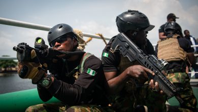 Nigerian Navy and Police Force personnel conduct Visit, Board, Search and Seizure training during exercise Obangame Express 2023 in Lagos, Nigeria, Jan. 25, 2023. Obangame Express 2023, conducted by U.S. Naval Forces Africa, is a maritime exercise designed to improve cooperation, and increase maritime safety and security among participating nations in the Gulf of Guinea and Southern Atlantic Ocean. U.S. Sixth Fleet, headquartered in Naples, Italy, conducts the full spectrum of joint and naval operations, often in concert with allied and interagency partners, in order to advance U.S. national interests and security and stability in Europe and Africa. (U.S. Navy photo by Mass Communication Specialist 2nd Class Andrea Rumple)