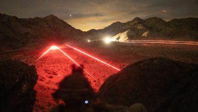 U.S. Marines with 2nd Battalion, 4th Marine Regiment, 1st Marine Division conduct a night live-fire range during Service Level Training Exercise at Marine Corps Air-Ground Combat Center, Twentynine Palms, California, Dec. 17, 2025. SLTE is designed to be a challenging, realistic training environment that produces combat-ready forces capable of operating as an integrated Marine Air Ground Task Force across all domains of military operations. (U.S. Marine Corps photo by Cpl. Christian Cutter)