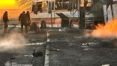 Russian drone attack on a bus carrying mine workers in Ukraine