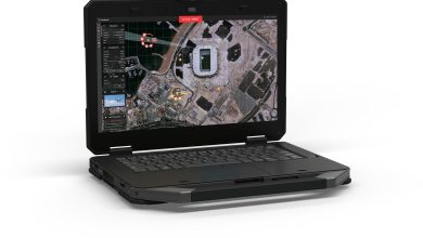 Fortem SkyDome displaying a mapping interface with an aerial view of a stadium and surrounding area, highlighting an active threat and telemetry data.