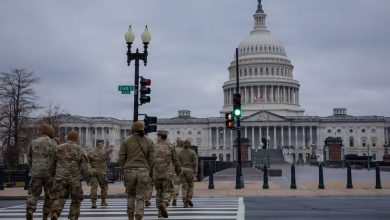 U.S. Soldiers with the 223rd Engineer Battalion, Joint Task Force Magnolia, Mississippi National Guard, walk to a promotion ceremony at the Capitol in Washington, D.C., Jan. 18, 2025. Approximately 2,700 National Guard members support the D.C. Safe and Beautiful mission, providing critical assistance to the Metropolitan Police Department and community partners to enhance safety and quality of life throughout the District. (U.S. Army National Guard photo by Sgt. Christian Brown)