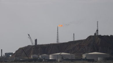 A view of oil facilities on Kharg island on the Persian Gulf about 776 miles south of Tehran
