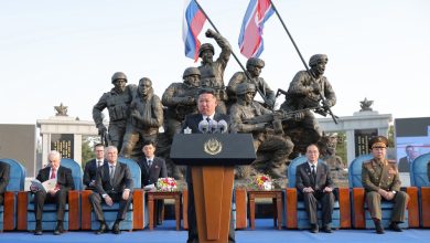 Kim Jong-Un during the opening of a museum dedicated to North Korea's overseas military operations