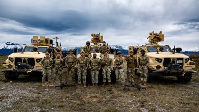 U.S. Airmen assigned to the 39th Security Forces Squadron pose for a group photo following the completion of a Common Remotely Operated Weapon Station certification course at Cellina Meduna Range, Italy, March 26, 2025. The course certified 10 Airmen from the 39th SFS on the CROWS, expanding base defense capabilities in the U.S. European Command area of responsibility. (U.S. Air Force photo by Staff Sgt. Thomas Sjoberg)