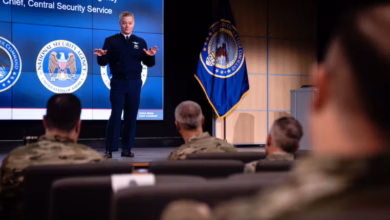 Gen. Timothy D. Haugh, commander of US Cyber Command, delivers remarks during the Reserve Cyber Signal Intelligence Summit at Fort Meade, Maryland, on Feb. 20, 2025. Photo: Skyler Wilson/US Cyber Command