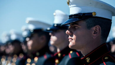 US Marines standing in formation during a ceremonial event. Photo: US Marine Corps