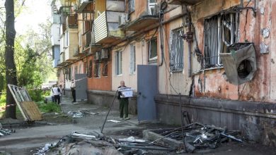 An apartment block is damaged in Dnipro, Ukraine, on May 7, 2026.