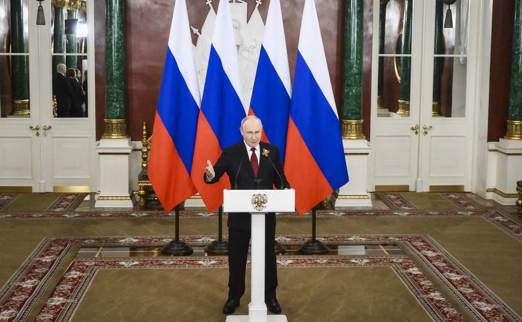 Russian President Vladimir Putin speaks during a press conference after the celebrations of the Victory Day marking the 81st anniversary of the Soviet Union's victory over Nazi Germany during the World War II.