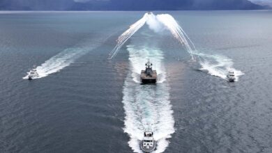 11 MAY 2026 - Wildcat HMA2s from 815 Naval Air Squadron conduct a photo exercise with P2000s and a Royal Norwegian Navy Skjold-class corvette, during Exercise Tamber Shield in Norway. Now in its fourth consecutive year, Tamber Shield continues to demonstrate the effectiveness of enhanced interoperability between the two maritime forces. For the first time, Puma surveillance drones from 700X NAS will also participate in the exercise, enabling the Fleet Air Arm to develop its crewed-uncrewed teaming (CUC-T) capability against small, agile threats.