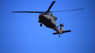 A UH-60M Army Helicopter conducting U.S. Army Phase I flight tests of Northrop Grumman’s ITDS, featuring the ATHENA sensor.