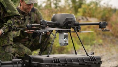 Soldiers prepare a Patria unmanned aerial system during a field exercise. Photo: Patria
