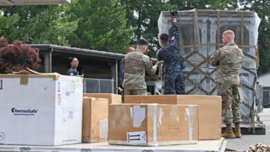 Service members prepare cargo during Enduring Partners 2026 at Camp Murray, Washington, June 4, 2026. The exercise included logistics and humanitarian assistance activities between US and Royal Thai Air Force personnel. Photo: Master Sgt. Brandy Burke/DVIDS