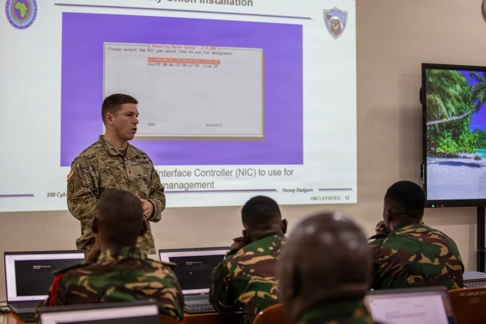 US and Tanzanian personnel conduct cyber defense training focused on threat detection and network security during Justified Accord 2026. Photo: Pfc. Alva Gonzalez/DVIDS