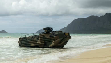 A Republic of Korea amphibious assault vehicle tests its water-tight seals at Marine Corps Training Area Bellows, Waimanalo, Hawaii, during Exercise Rim of the Pacific 2024, July 14. Twenty-nine nations, 40 surface ships, three submarines, 14 national land forces, more than 150 aircraft, and 25,000 personnel are participating in and around the Hawaiian Islands June 27 to Aug. 1. The world's largest international maritime exercise; RIMPAC provides a unique training opportunity while fostering and sustaining cooperative relationships among participants critical to ensuring the safety of sea lanes and security on the world's oceans. RIMPAC 2024 is the 29th exercise in the series that began in 1971. (U.S. Marine Corps photo by Sgt. Patrick Katz)