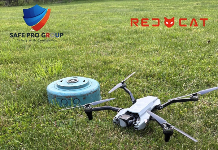 A Red Cat Black Widow drone undergoes testing for AI-powered detection of explosive threats. Photo: Safe Pro Group