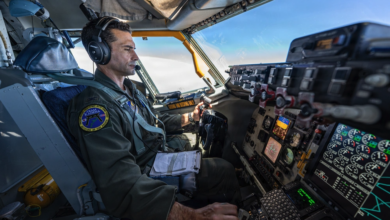 A US Air Force aircrew member operates mission systems aboard a military aircraft. Photo: Airman 1st Class Arnet Tamayo/DVIDS