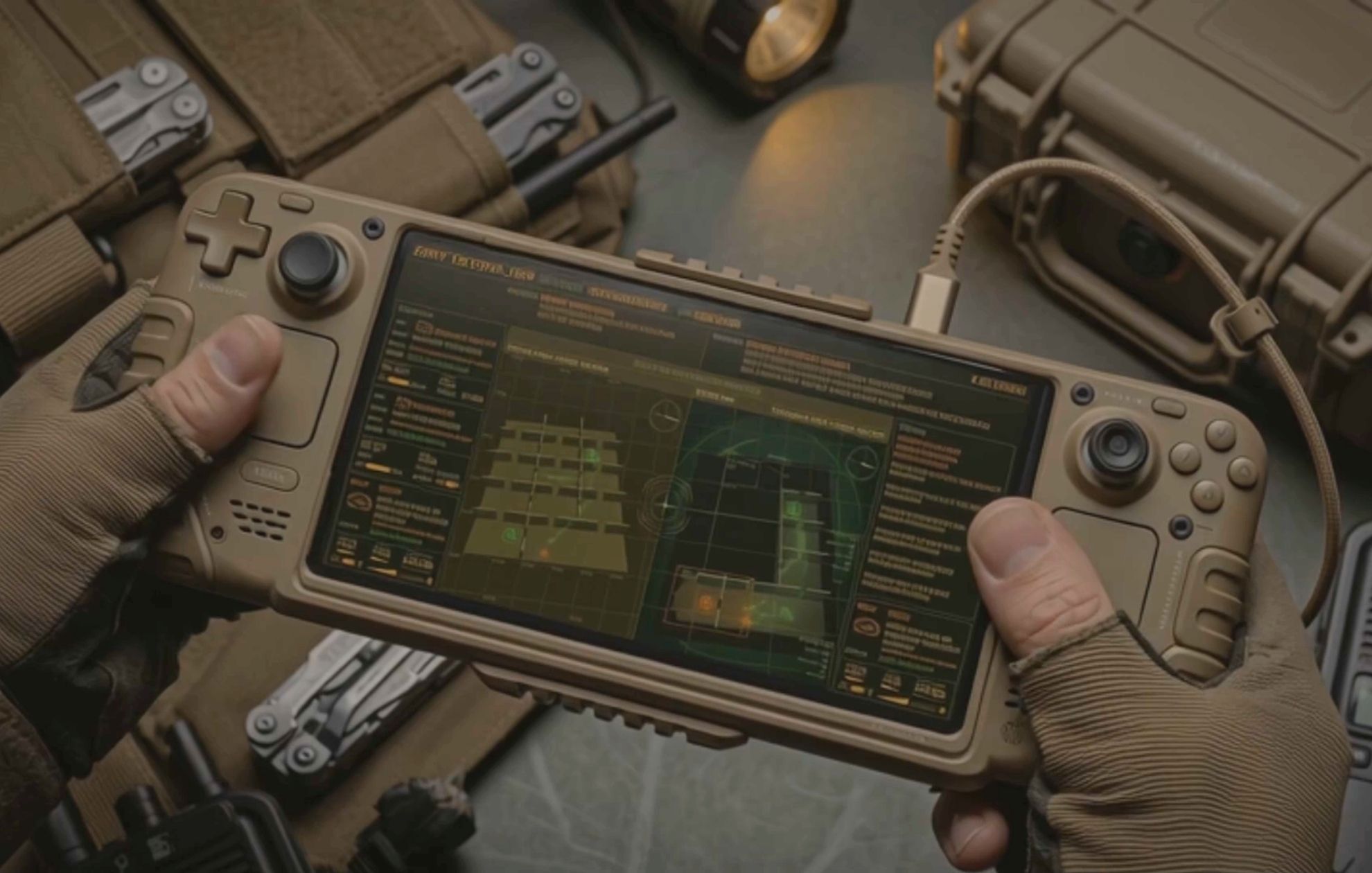 A handheld control device displays mission data for autonomous ground robotic systems. Image: Shifters