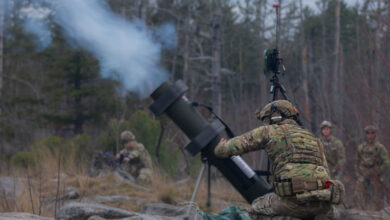 Soldiers assigned to the 19th Special Forces Group fire a Hero-120 Loitering Munition from a javelin missile system during Operation Summit Strike '24, Nov. 20, 2024, on Fort Drum, New York. Summit Strike '24 provides a demonstration of the 10th Mountain Division’s ability to coordinate and execute multi-domain operations live-fire exercises, highlighting the Alpine spirit of maintaining ready and responsive forces because of one-of-a-kind, top-tier training facilities at Fort Drum. (U.S. Army photo by Pfc. Kade M. Bowers)