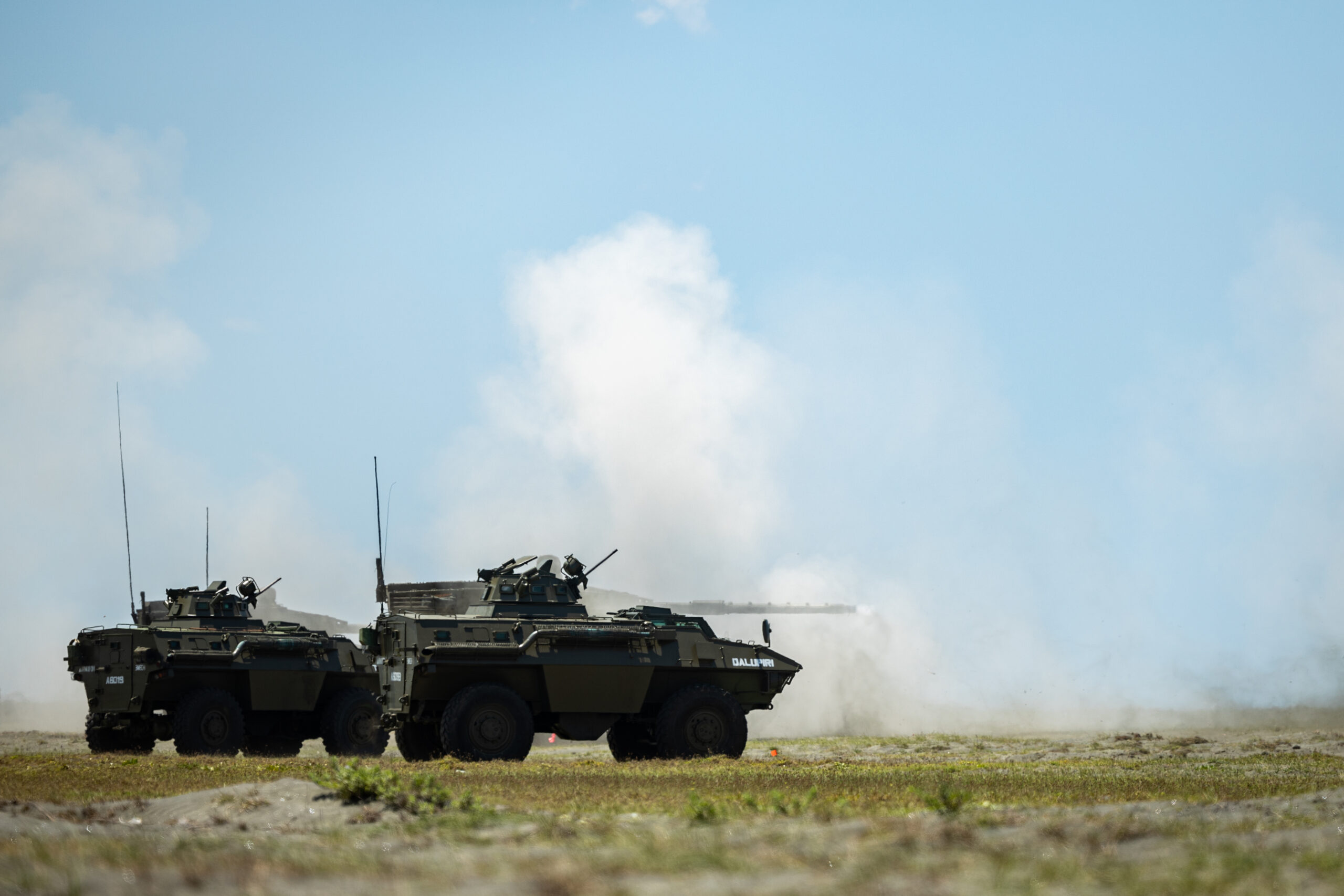 Sabrah Light Tanks assigned to the Philippine Army Armored Division, fire at targets during the counter-landing live-fire event of Exercise Balikatan 25 in Aparri, Philippines, May 3, 2025. This training was conducted alongside U.S. Marines with 3d Littoral Combat Team, 3d Marine Littoral Regiment, 3d Marine Division, U.S. Soldiers with 25th Infantry Division, Philippine Marines with Marine Battalion Landing Team 10, and Philippine Soldiers with Army Artillery Regiment. Balikatan is a longstanding annual exercise between the Armed Forces of the Philippines and U.S. military designed to strengthen our ironclad alliance, improve our capable combined force, and demonstrate our commitment to regional security and stability. (U.S. Marine Corps photo by Cpl. Malia Sparks)