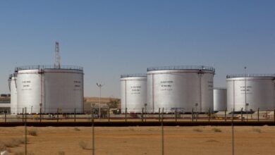 Petroleum storage tanks at an oil facility in Saudi Arabia. Photo: Eric Lafforgue/Hans Lucas via AFP