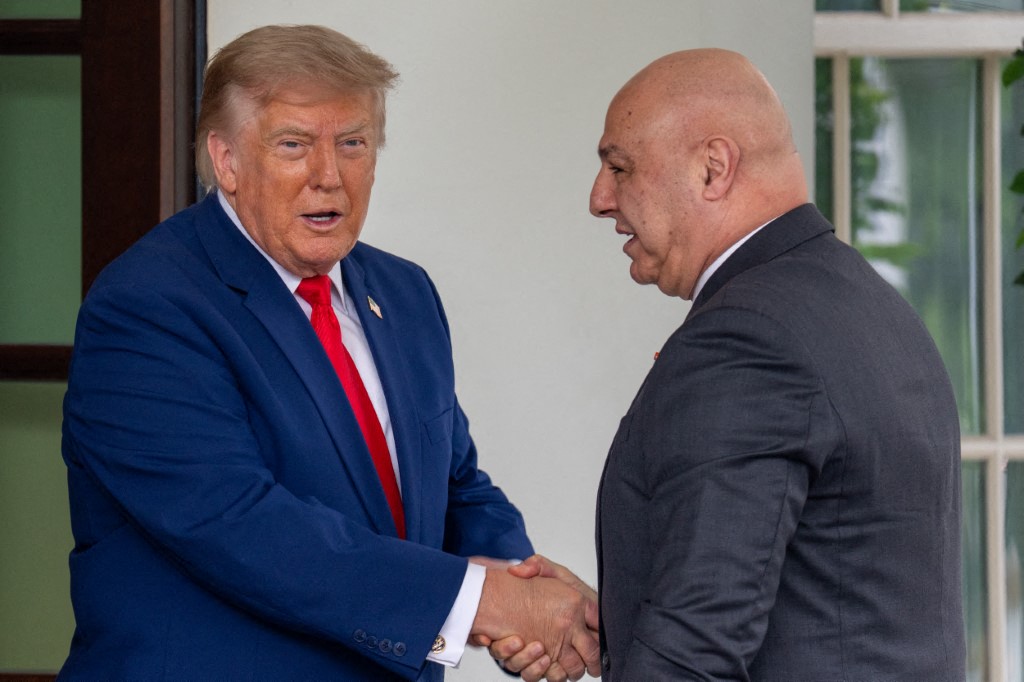 US President Donald Trump welcomes Lebanese President Joseph Aoun to the White House in Washington, D.C., on July 21, 2026.
