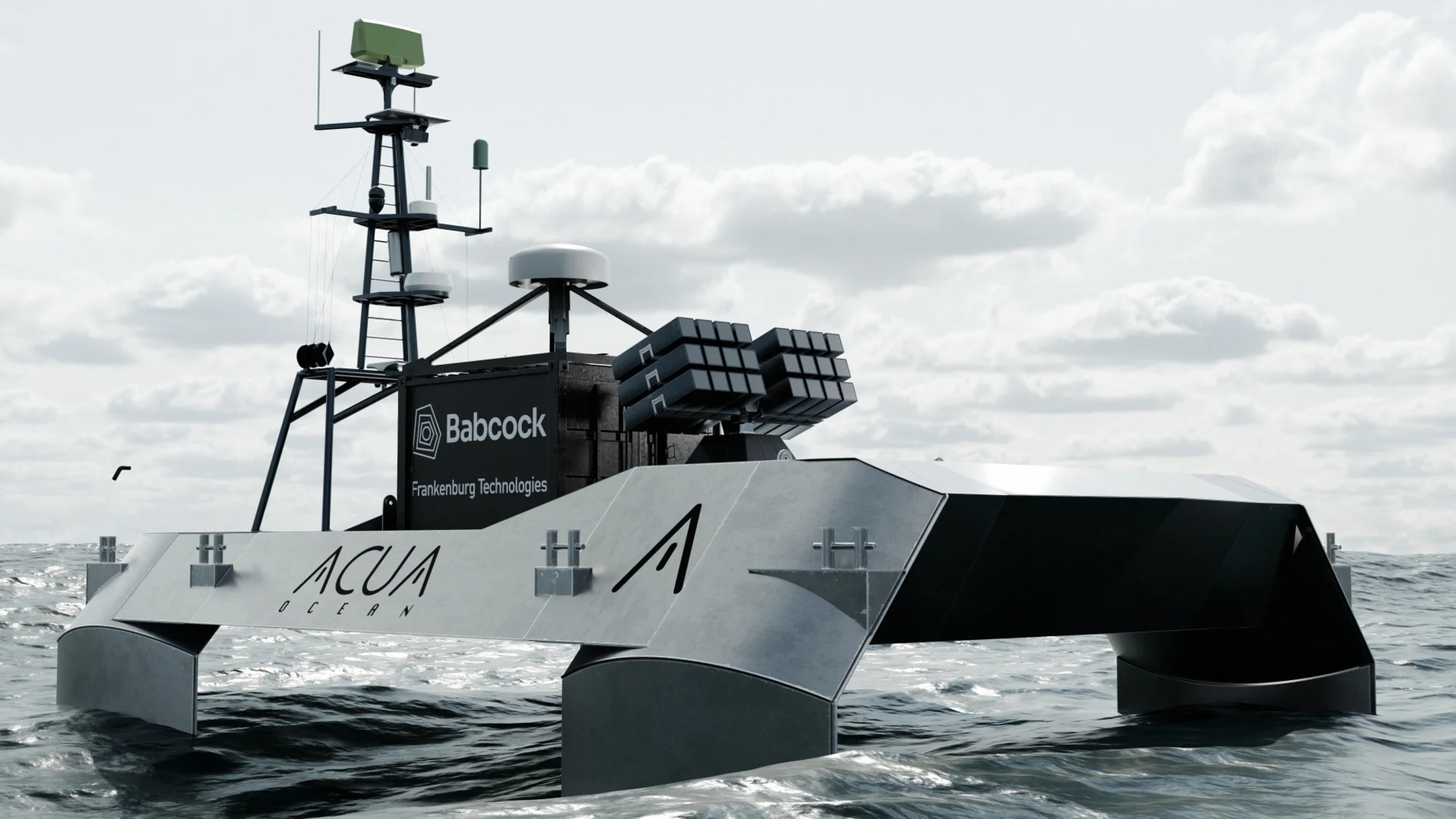 Concept of a drone defense unmanned surface vessel by Babcock, ACUA Ocean, and Frankenburg. Photo: Frankenburg Technologies