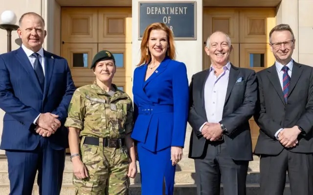 Five Eyes representatives pose following a commitment to Project Arcadia. From left: Ross Ermel (Canada), Brigadier Esther Harrop (New Zealand), Kirsten Davies (United States), Charles Forte (United Kingdom), and Chris Crozier (Australia). Photo: US Department of Defense/LinkedIn