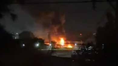 A screenshot from a video shared by Ukrainian President Volodymyr Zelensky shows a fire that he said resulted from a Ukrainian drone strike on an export terminal in Russia's Rostov region on July 27, 2026. Image: President Volodymyr Zelenskyy/X