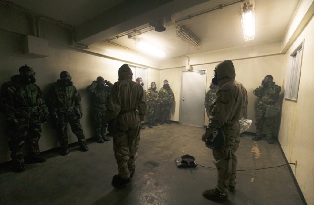 The gas chamber training exposes Marines to 2-Chlorobenzylidene Malononitrile, or commonly known as CS gas, to ensure confidence in their protective gear.