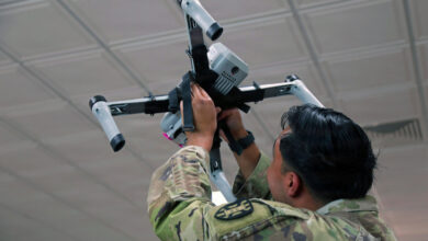 US Army Sgt. Pedro Gallardo studies different areas of the Bumblebee counter-drone system during African Lion 26 at Southern Zone Headquarters, Agadir, Morocco on April 27, 2026.