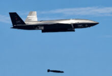 Kizilelma unmanned combat aircraft fires a guided bomb from its internal bay. Photo: Baykar